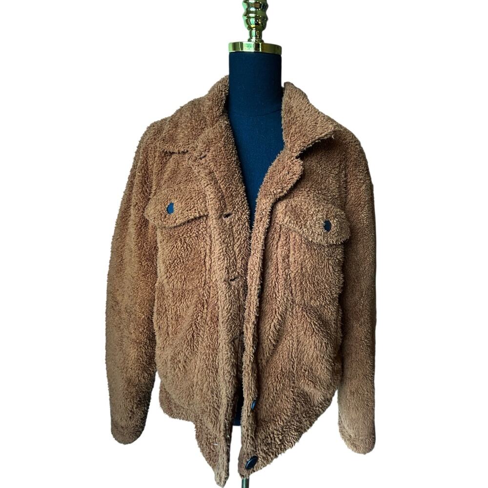 Blank NYC Women’s Cozy Teddy Sherpa Trucker Jacket Fleece Button Up Size Large